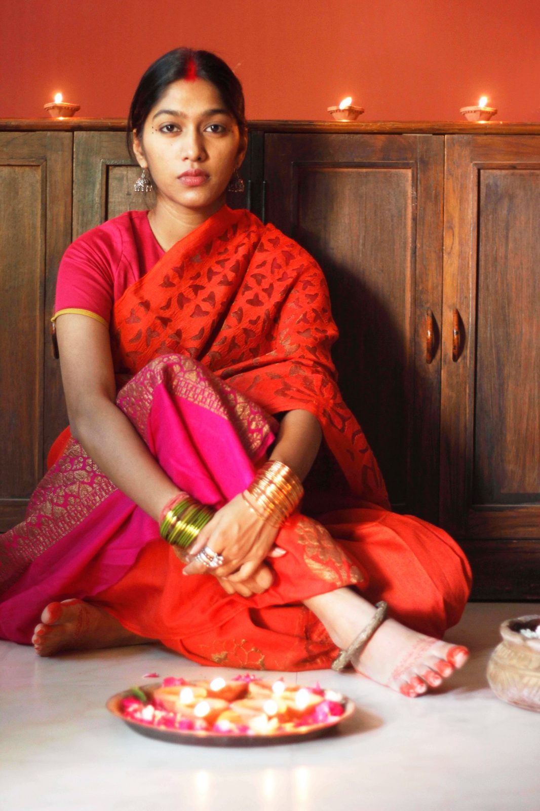 Banarasi Moonga Silk Brocade Appliqué Saree