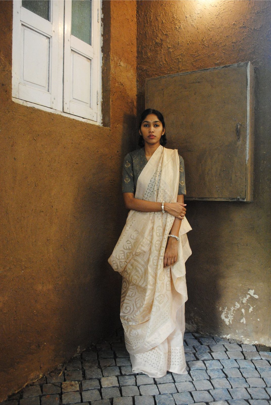 Maheshwari Cream Cutwork Appliqué Saree
